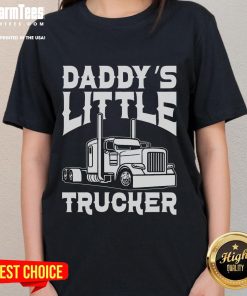 Awesome semi truck T-shirt for girls, 'Daddy's Little Trucker' design, perfect for young truck enthusiasts.