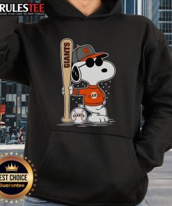 Alt Text: Awesome Snoopy standing pose on San Francisco Giants baseball hoodie, perfect for fans and stylish sportswear.