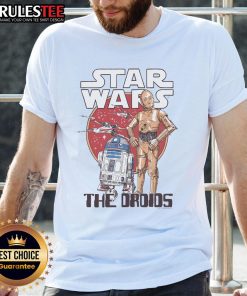 Awesome Star Wars The Droids T-Shirt featuring iconic droid characters R2-D2 and C-3PO on a stylish black background.