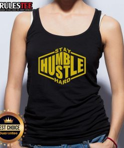 Awesome Stay Humble Hustle Hard tank top in black, perfect for workouts and casual wear, showcasing motivational style.
