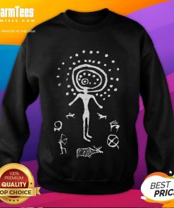 Awesome Tamgaly Shaman Cave petroglyphs on sweatshirt, showcasing ancient art and archaeology in a stylish design.