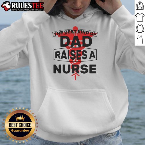 Awesome The Best Kind of Dad Raised a Nurse Hoodie in navy blue, featuring a stylish graphic and comfortable fit.