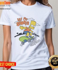 Awesome The Simpsons Bart Simpson Eat My Shorts Ladies Tee featuring a vibrant graphic of Bart and playful text.