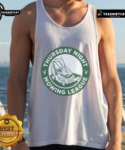 Awesome Thursday Night Mowing League tank top featuring a vibrant design, perfect for lawn care enthusiasts.