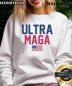 Alt Text: Awesome Ultra MAGA America Flag Sweatshirt featuring bold patriotic design and comfortable fit for proud supporters.