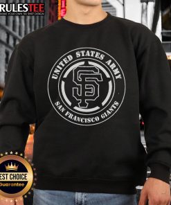 Alt Text: Awesome United States Army San Francisco Military Appreciation Sweatshirt in navy blue with logo, perfect for veterans.