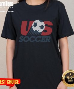 Alt Text: Awesome US Soccer 1993 crest ladies tee featuring a vintage design in vibrant colors, perfect for soccer fans.