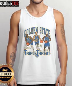 Awesome Warriors Triple Threat Green Curry Butler III Tank Top displayed on a mannequin, showcasing vibrant colors and design.
