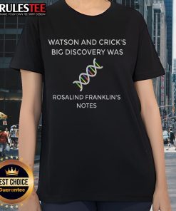 Rosalind Franklin's notes on DNA discovery featured on an 'Awesome Watson and Crick's Big Discovery' ladies tee.
