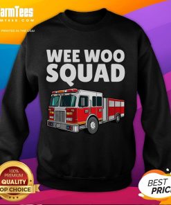 Alt Text: Awesome Wee Woo Squad Firefighter sweatshirt featuring a vibrant fire truck design, perfect for fireman fans.