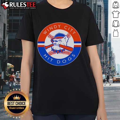 Alt Text: Awesome Windy City Hit Dawgs logo on a stylish ladies tee, perfect for fans of the team and casual wear.