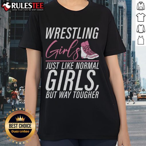Alt Text: Awesome wrestling girls in a stylish tee, showcasing strength and toughness, just like normal girls but way tougher.