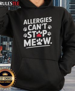 Adorable cat lover hoodie featuring a playful design that says 'Cute Allergies Can't Meow' in vibrant colors.