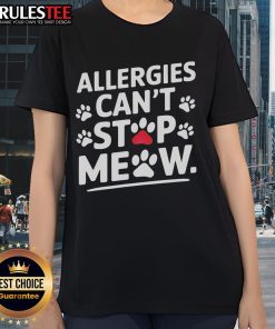 Cute Allergies Can't Meow Cat Lover Ladies Tee featuring a playful design for feline enthusiasts.