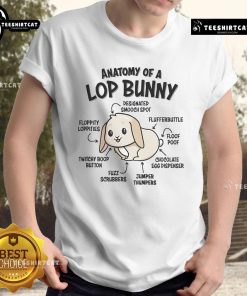 Adorable Mini Holland Lop bunny rabbit anatomy graphic on a soft t-shirt for bunny lovers, perfect for casual wear.