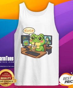 Cute anime frog design on an IT geek tank top for boba lovers, perfect for otaku and coding enthusiasts.