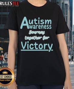 Cute Autism Awareness Journey Together for Victory Ladies Tee featuring vibrant colors and a heartwarming design.