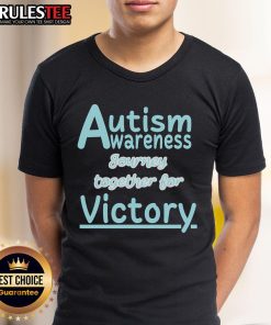 Cute Autism Awareness Journey Together For Victory T-Shirt featuring colorful graphics and supportive message.
