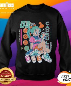 Adorable Bulma Boyfriend Detector sweatshirt from Capsule Corporation, perfect for anime and retro fashion fans.