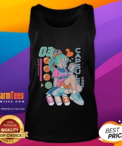Cute Bulma Boyfriend Detector Capsule Corporation anime retro tank top featuring vibrant colors and playful design.
