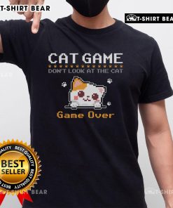Cute Cat Game Don't Look At The Cat Gamer Pixel Art T-Shirt featuring an adorable pixelated cat design.