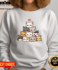 Alt Text: Cute cat pyramid featuring adorable anime kawaii cats on a cozy sweatshirt design, perfect for cat lovers.