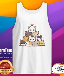 Cute cat pyramid featuring anime kawaii cats on a stylish tank top design, perfect for cat lovers.