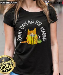 Alt Text: Cute cat graphic on a cozy tee, perfect for reading on rainy days. Ideal for cat lovers and book enthusiasts.
