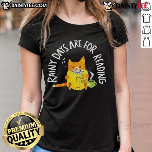 Alt Text: Cute cat graphic on a cozy tee, perfect for reading on rainy days. Ideal for cat lovers and book enthusiasts.