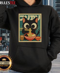 Cute cat ramen hoodie featuring funny kawaii anime design, perfect for cozy, stylish wear and cat lovers.
