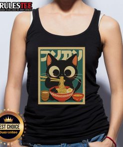 Cute cat ramen tank top featuring kawaii anime design, perfect for fans of Japanese culture and adorable fashion.