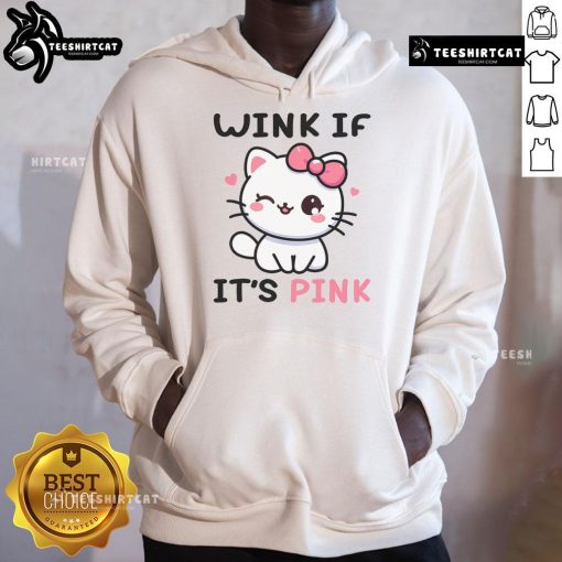 Alt Text: Cute cat winking on a pink hoodie, perfect for funny adult humor. Stylish and playful design for cat lovers.