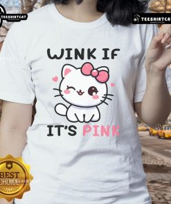 Cute cat winking on a pink tee, perfect for funny adult humor. Stylish ladies' shirt for cat lovers.