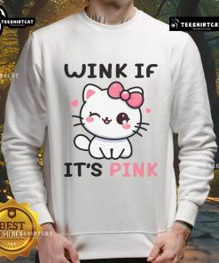 Alt Text: Cute cat winking on a pink sweatshirt for adults, featuring funny humor design perfect for cat lovers.
