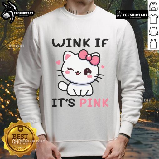 Alt Text: Cute cat winking on a pink sweatshirt for adults, featuring funny humor design perfect for cat lovers.