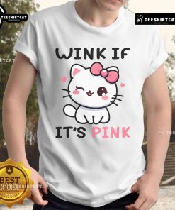 Alt Text: Cute cat winking on a pink funny adult humor t-shirt, perfect for cat lovers and humor enthusiasts.