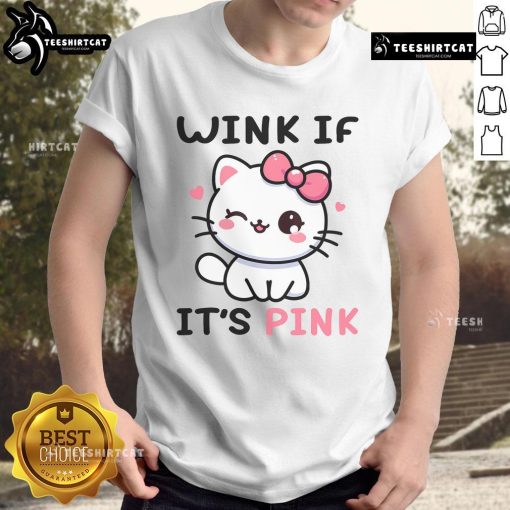 Alt Text: Cute cat winking on a pink funny adult humor t-shirt, perfect for cat lovers and humor enthusiasts.
