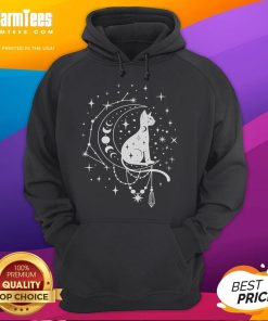 Alt Text: Cute celestial cat hoodie featuring a crescent moon, stars, and constellation design for astrology lovers.
