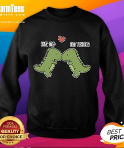 Cute dinosaur graphic on a 'Hug Me I'm Trying' funny sweatshirt, perfect for dino lovers and cozy casual wear.