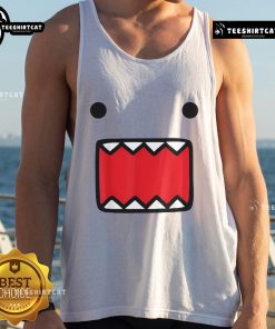 Alt Text: Cute Domo Kun face tank top featuring a playful design, perfect for casual summer outfits and anime fans.