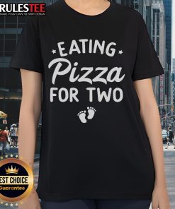 Funny pregnancy announcement tee featuring two ladies happily eating pizza together, perfect for cute maternity humor.
