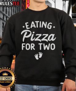 Couple wearing 'Cute Eating Pizza for Two' sweatshirt for funny pregnancy announcement, showcasing joy and love.