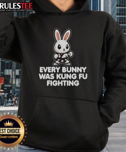 Cute bunny in a martial arts pose wearing a 'Kung Fu Fighting' hoodie, perfect for rabbit lovers and fun fashion.