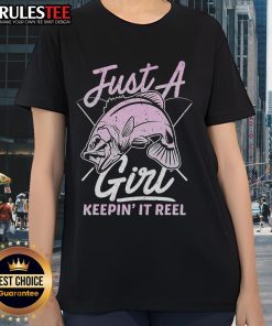 Alt Text: Cute Fishing Funny Keeping It Reel Purple Ladies Tee featuring a playful fishing graphic and stylish design.