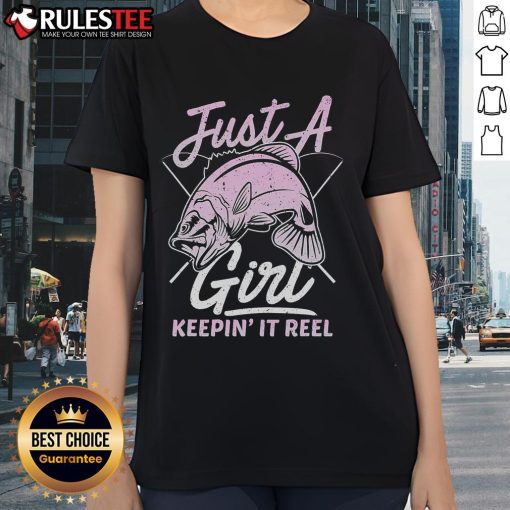 Alt Text: Cute Fishing Funny Keeping It Reel Purple Ladies Tee featuring a playful fishing graphic and stylish design.