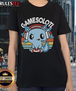Alt Text: Cute Gamesolotl axolotl gamer tee featuring a vintage sunset design, perfect for gaming enthusiasts and axolotl lovers.