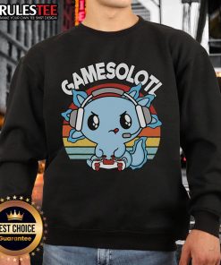 Cute Gamesolotl Axolotl gamer sweatshirt with vintage sunset design, perfect for gaming enthusiasts and axolotl lovers.