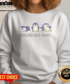 Alt Text: Cute sweatshirt featuring penguins resisting tariffs and anti-Trump sentiment, perfect for political humor lovers.