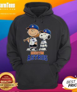 Alt Text: Cute Houston Astros Charlie Brown and Snoopy baseball cartoon fan hoodie featuring vibrant colors and playful design.