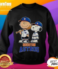 Cute Houston Astros Charlie Brown and Snoopy baseball cartoon fan sweatshirt, perfect for baseball enthusiasts.